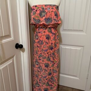 Floral Strapless Maxi Dress - Coral